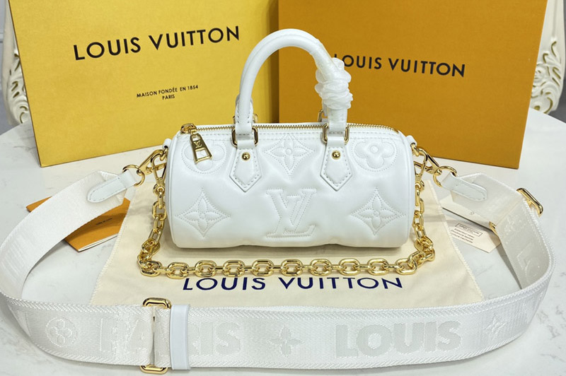Louis Vuitton M59827 LV Papillon BB handbag in White Quilted and embroidered smooth calf leather