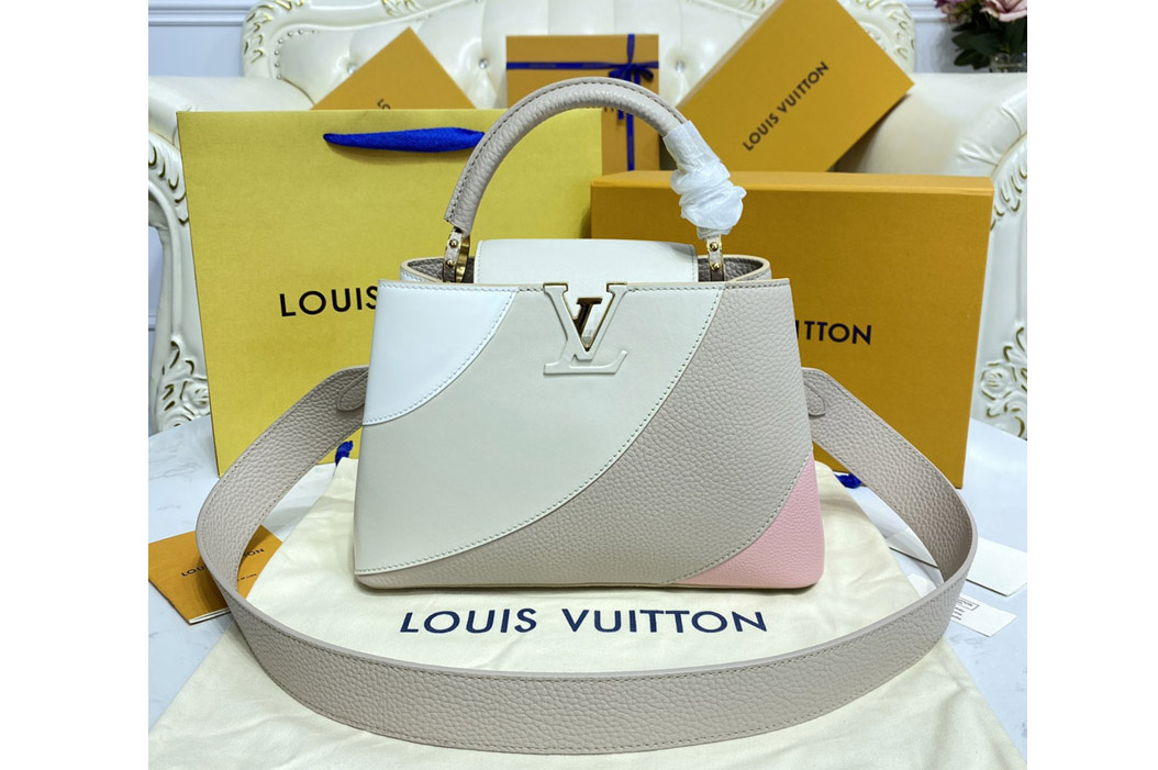 Louis Vuitton M59863 LV Capucines BB handbag in Gray/Pink Taurillon leather