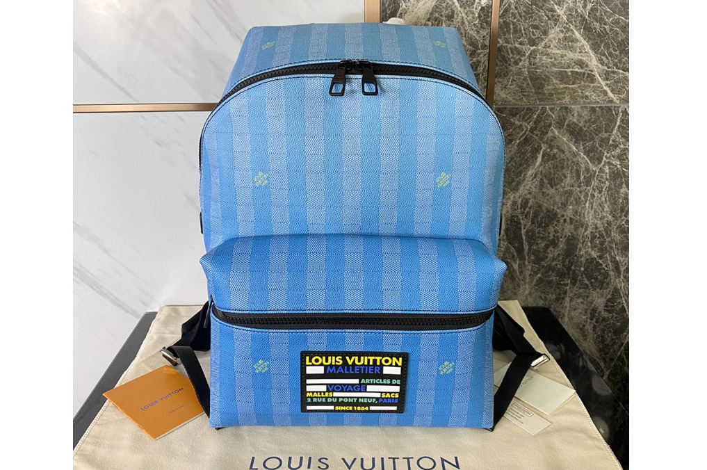 Louis Vuitton M59913 LV Discovery Backpack in gradient blues of Damier Stripes canvas