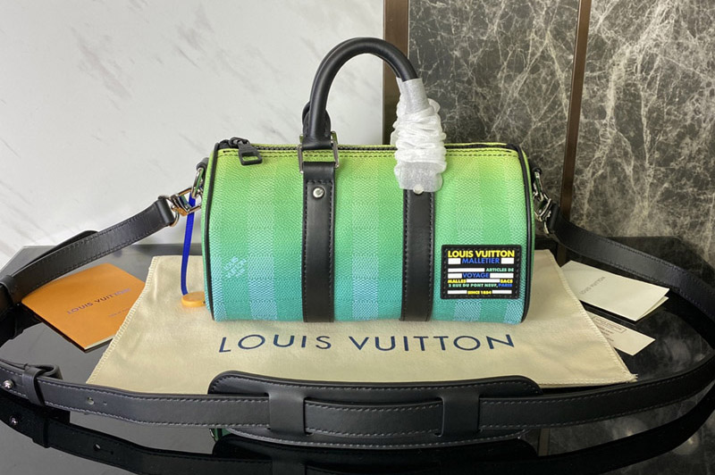 Louis Vuitton M59949 LV Keepall XS bag in gradient green Damier Stripes canvas