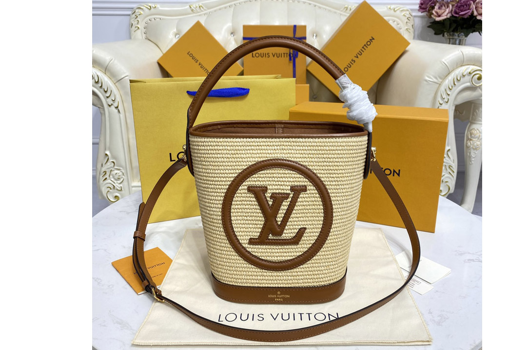 Louis Vuitton M59962 LV Petit Bucket bag in Brown Synthetic knitted raffia