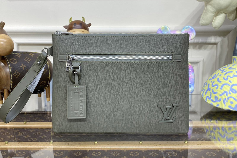 Louis Vuitton M69837 LV Takeoff Pouch in Gray grained calf leather