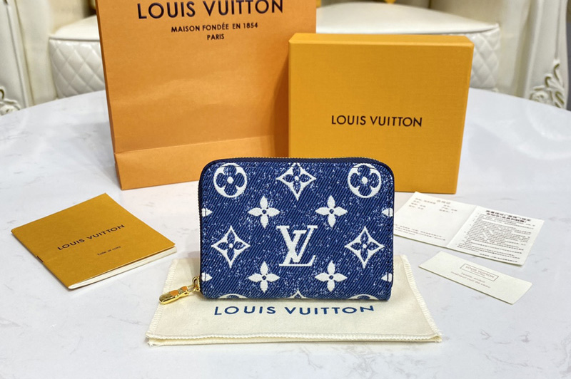 Louis Vuitton M81185 LV Zippy coin purse in Navy Blue Monogram jacquard denim