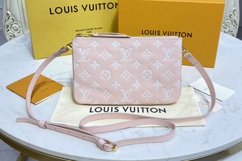 Louis Vuitton M68568 LV Double Zip Pochette Bag in Pink Monogram Empreinte leather