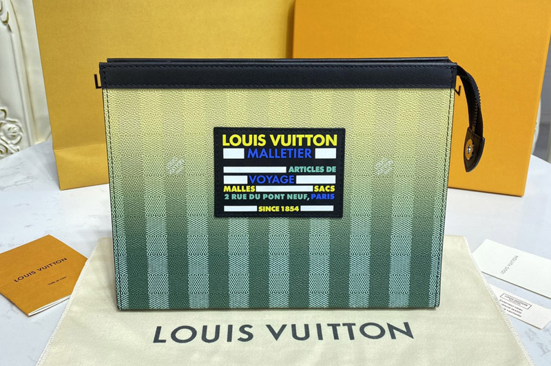 Louis Vuitton M81317 LV Pochette Voyage Pouch in green Damier Stripes canvas