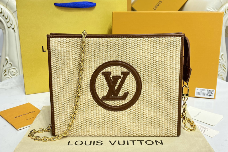 Louis Vuitton M81366 LV Toiletry Pouch on Chain in Natural / Brown Raffia