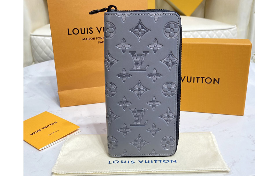 Louis Vuitton M81384 LV Zippy Vertical wallet in gray Monogram Shadow calf leather
