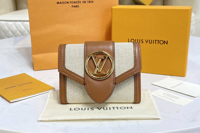 Louis Vuitton M81393 LV Pont 9 compact wallet in Canvas and Tan cowhide leather