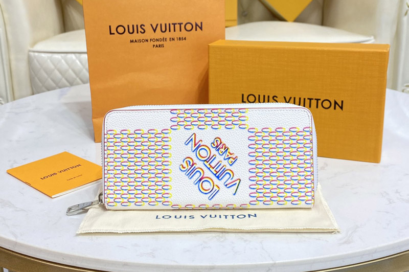 Louis Vuitton M81403 LV Zippy Vertical wallet in White Damier Spray cowhide leather