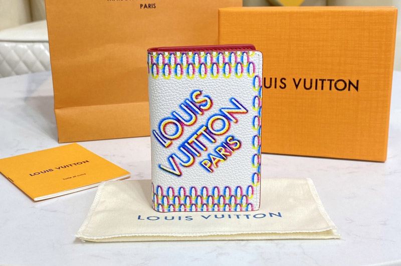 Louis Vuitton M81413 LV Pocket Organizer in White Damier Spray cowhide leather
