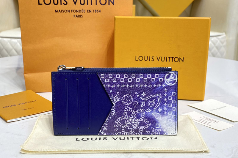 Louis Vuitton M81432 LV Coin Card Holder in Blue Cowhide leather