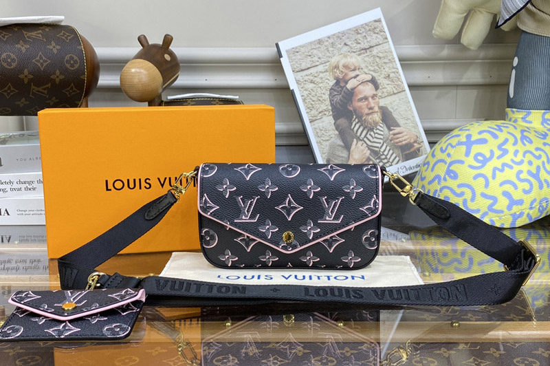 Louis Vuitton M81471 LV Félicie Strap & Go pochette Bag in Black Monogram coated canvas