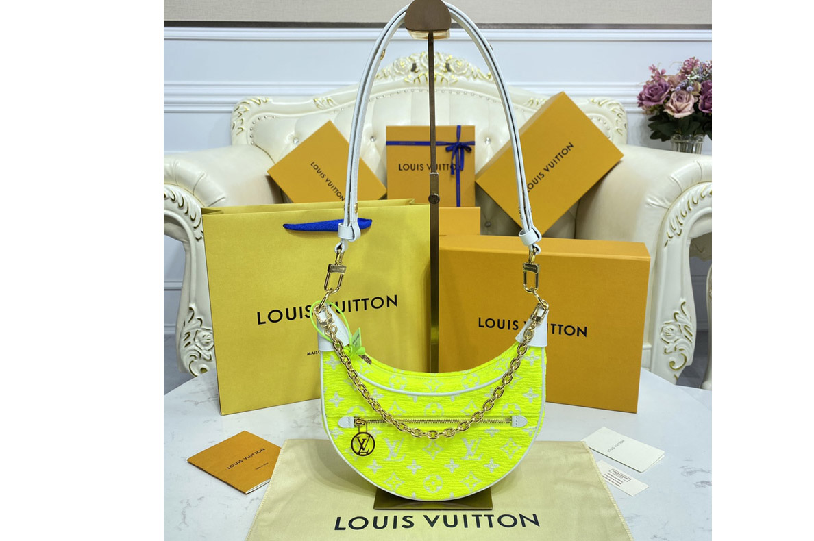 Louis Vuitton M81484 LV Loop half-moon baguette bag in Yellow Monogram jacquard velvet
