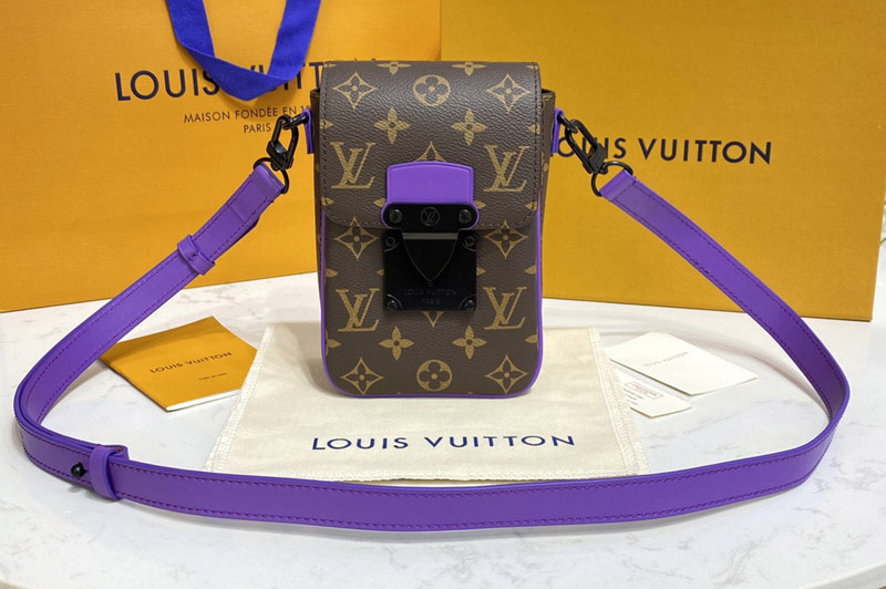 Louis Vuitton M81522 LV S-Lock Vertical wearable wallet in Monogram Macassar coated canvas and Purple cowhide leather