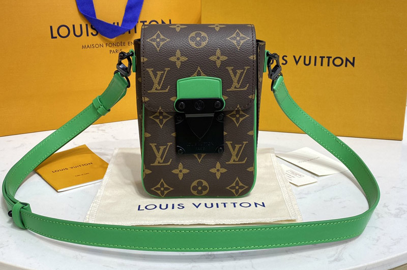 Louis Vuitton M81522 LV S-Lock Vertical wearable wallet in Monogram Macassar coated canvas and Green cowhide leather