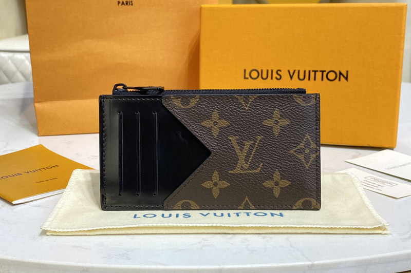 Louis Vuitton M81627 LV Coin Card Holder in Monogram Macassar coated canvas With Black