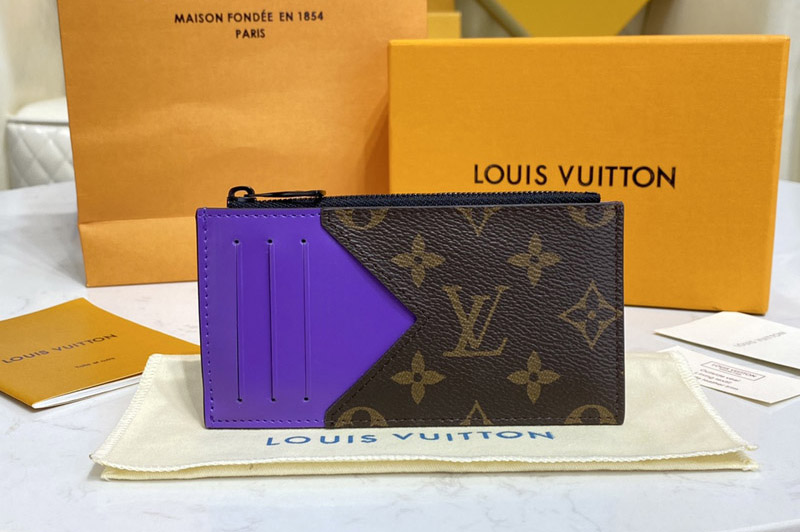 Louis Vuitton M81627 LV Coin Card Holder in Monogram Macassar coated canvas With Purple