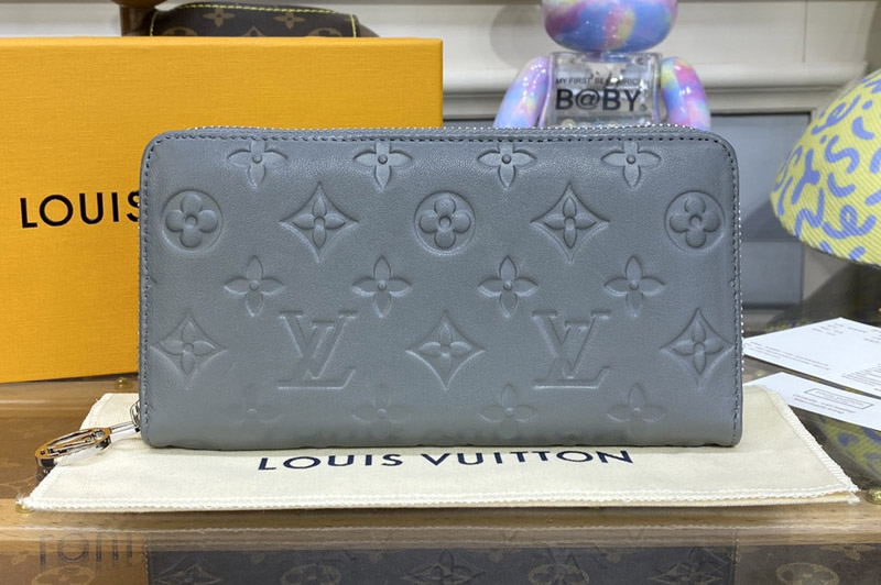 Louis Vuitton M81763 LV Zippy Wallet in Gray Monogram-embossed lambskin