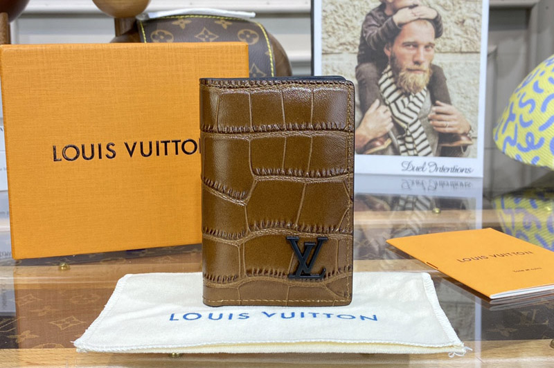 Louis Vuitton N81824 LV Pocket Organizer Wallet in Tan Alligator leather