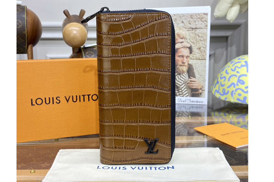 Louis Vuitton N81830 LV Zippy Vertical Wallet in Tan Alligator leather