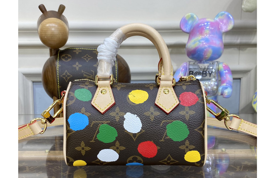 Louis Vuitton M81979 LV LVxYK Nano Speedy Bag in Monogram coated canvas with 3D Painted Dots print