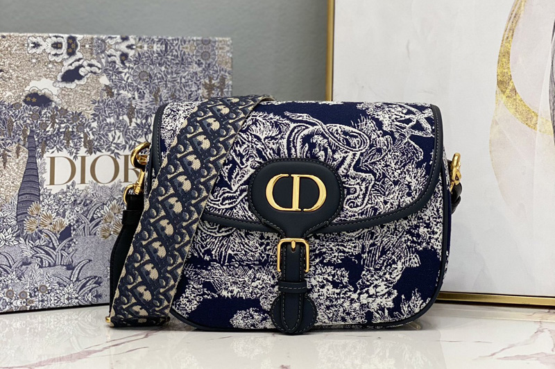 Christian Dior M9320 Large Dior Bobby Bag in Blue Toile de Jouy Reverse Jacquard