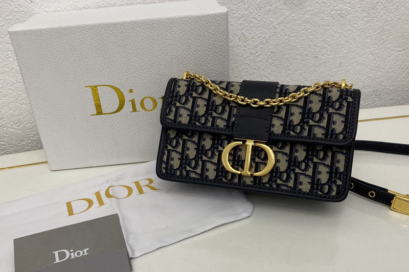 Dior M9334 30 Montaigne East-West bag with chain in Blue Dior Oblique Jacquard