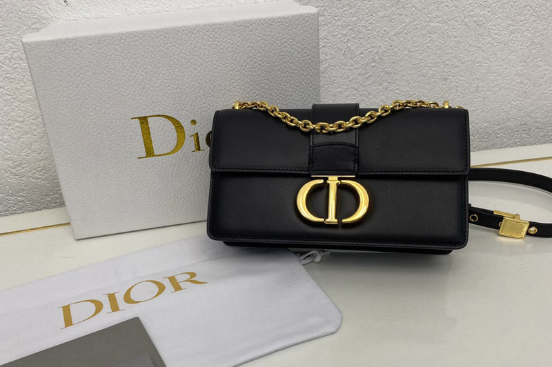 Dior M9334 30 Montaigne East-West bag with chain in Black Calfskin