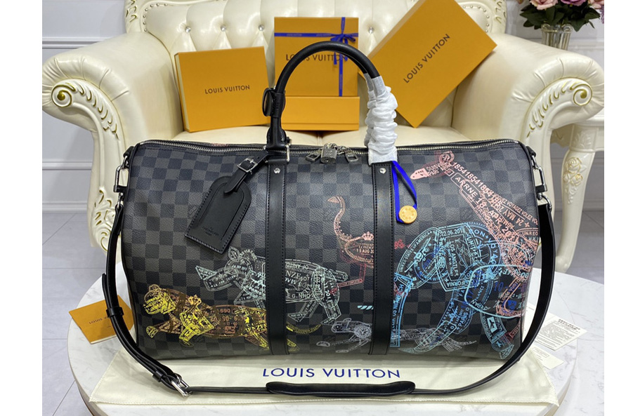 Louis Vuitton N45281 LV Keepall 50B Bag in Damier Graphite canvas