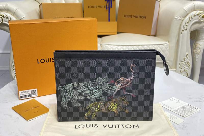 Louis Vuitton N64605 LV Pochette Voyage travel pouch in Damier Graphite canvas