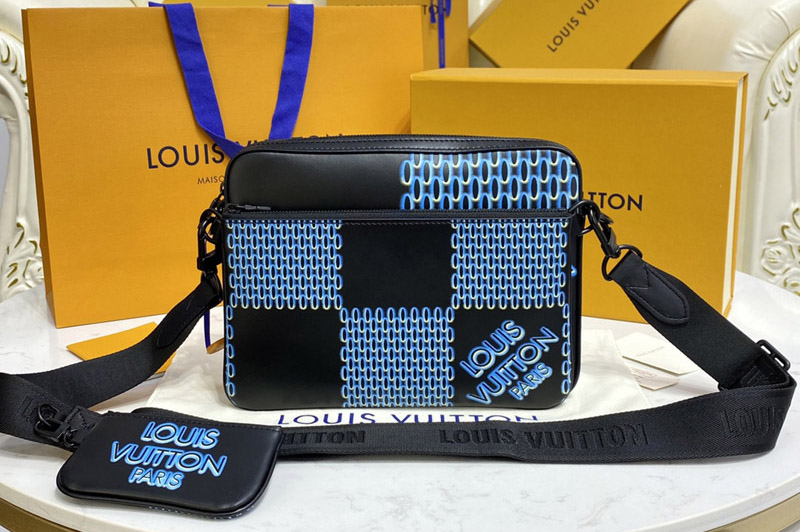 Louis Vuitton M20665 LV Trio Messenger Bag in Black Damier Spray cowhide leather