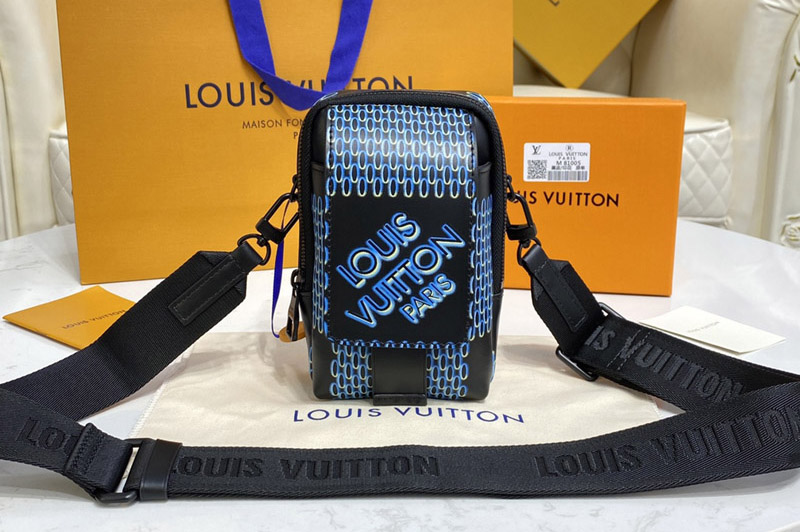 Louis Vuitton M81005 LV Flap Double Phone Pouch in Black Damier Spray cowhide leather