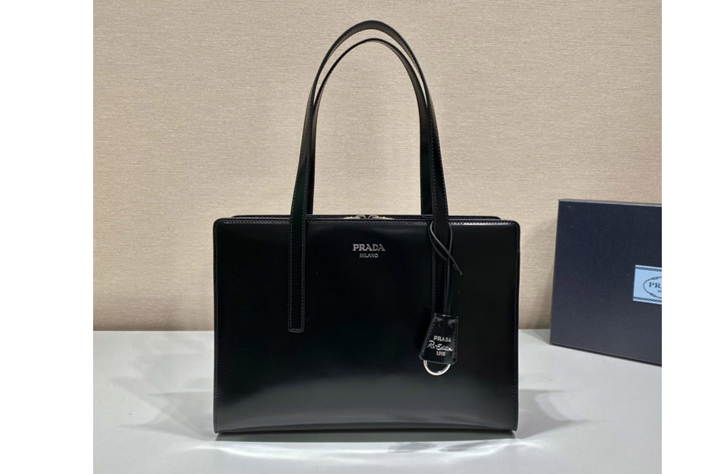 Prada 1BA350 Prada Re-Edition 1995 brushed-leather medium handbag in Black Leather
