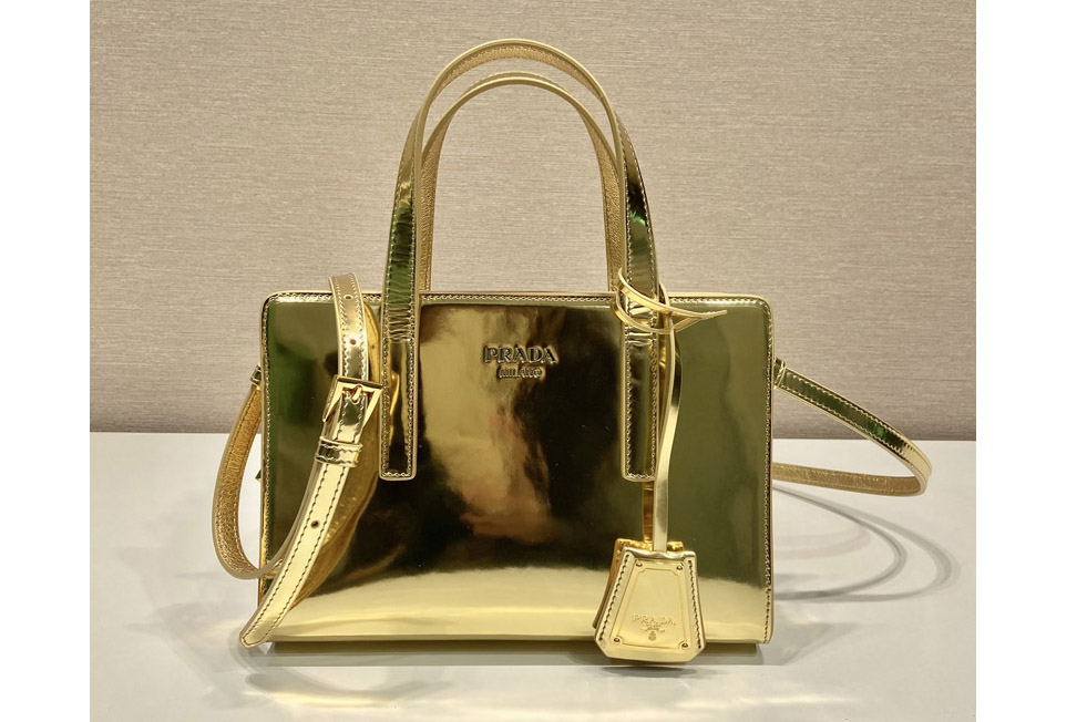 Prada 1BA357 Prada Re-Edition 1995 brushed-leather mini handbag in Gold Leather