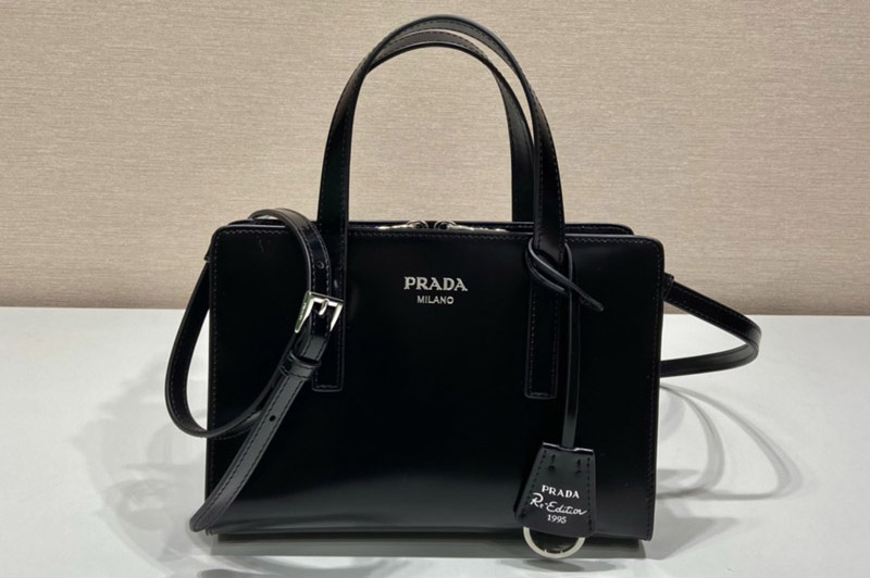 Prada 1BA357 Prada Re-Edition 1995 brushed-leather mini handbag in Black Leather