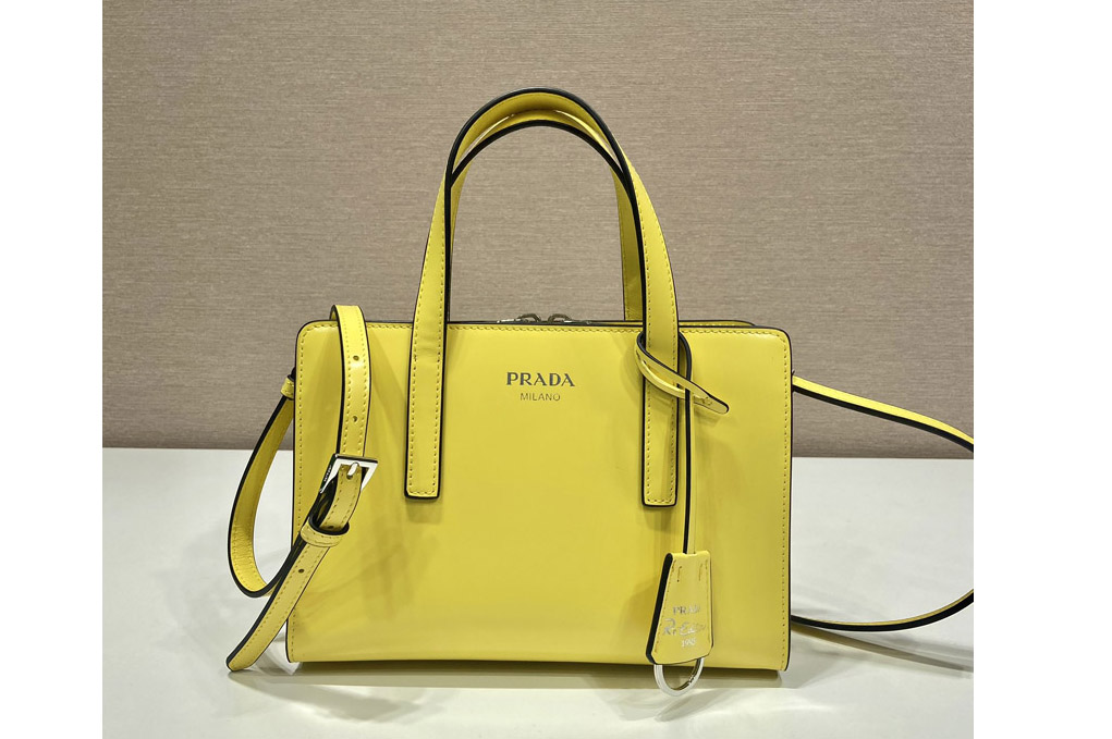 Prada 1BA357 Prada Re-Edition 1995 brushed-leather mini handbag in Yellow Leather