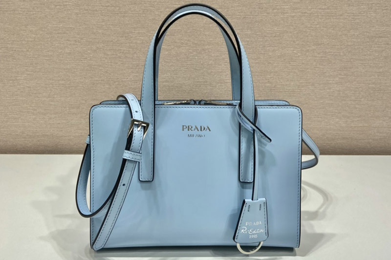 Prada 1BA357 Prada Re-Edition 1995 brushed-leather mini handbag in Blue Leather