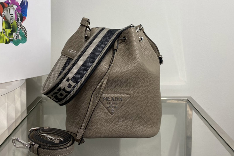 Prada 1BE060 Leather bucket bag in Grey Leather