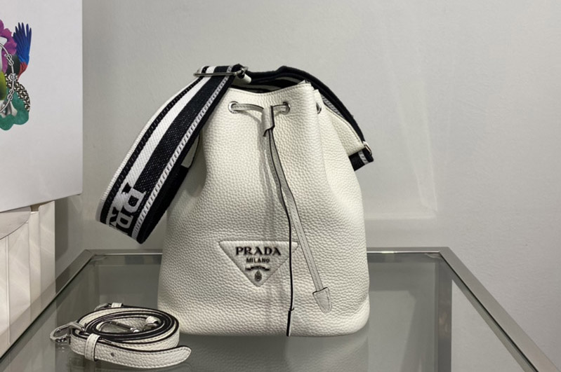 Prada 1BE060 Leather bucket bag in White Leather