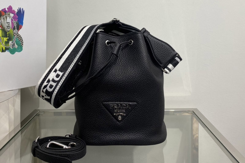 Prada 1BE060 Leather bucket bag in Black Leather