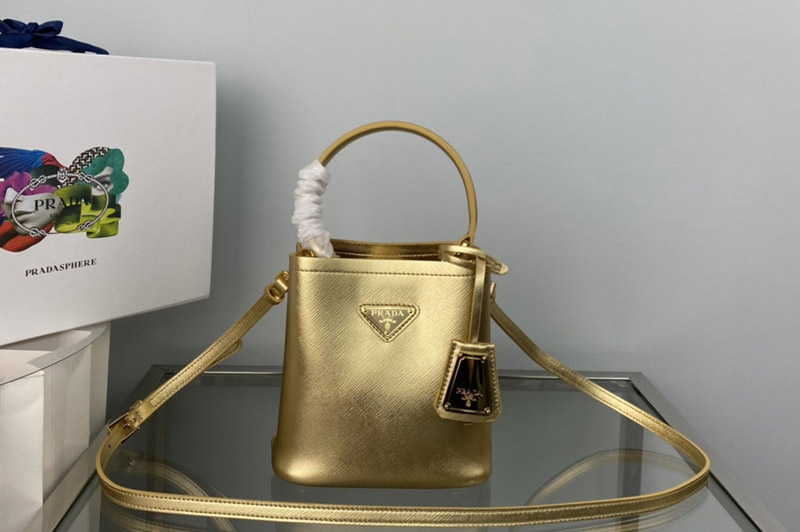Prada 1BA373 Prada Panier Saffiano leather mini-bag in Gold Saffiano leather