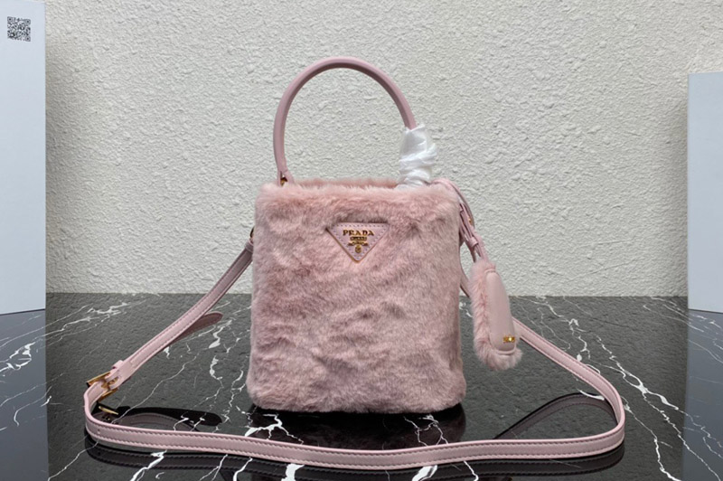 Prada 1BA373 Prada Panier shearling mini-bag in Pink shearling