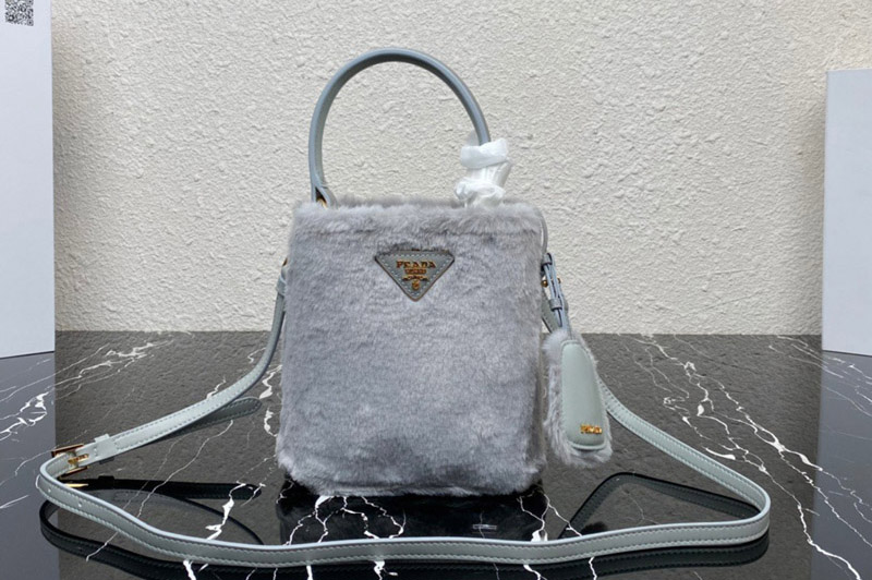Prada 1BA373 Prada Panier shearling mini-bag in Grey shearling
