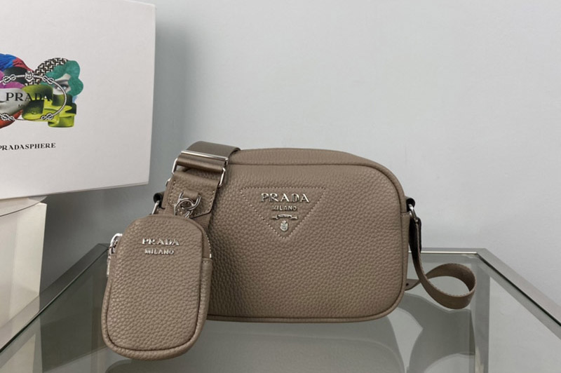 Prada 1BH182 Leather shoulder bag in Khaki Leather