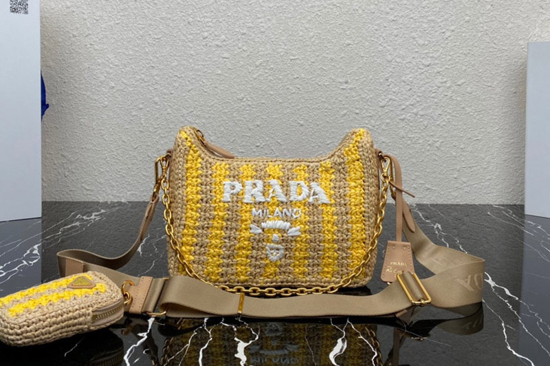 Prada 1BH204 Prada Re-Edition 2005 raffia bag in Tan/Yellow