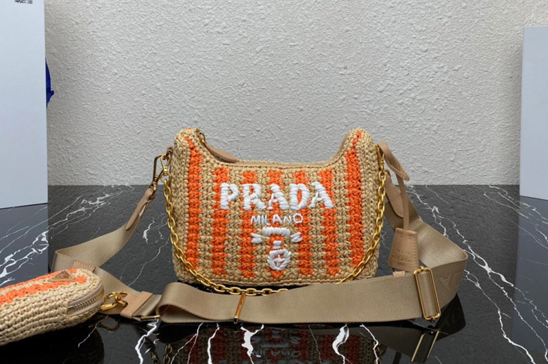 Prada 1BH204 Prada Re-Edition 2005 raffia bag in Tan/Orange