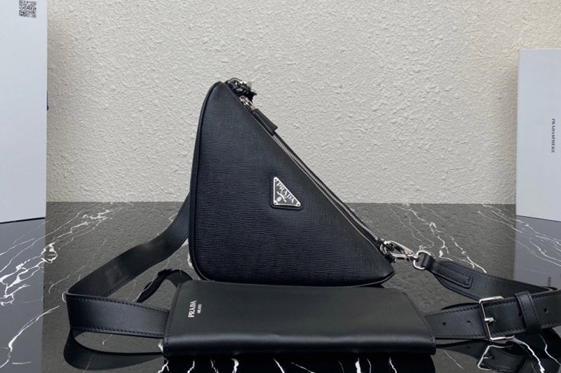 Prada 2VH157 Saffiano leather and leather shoulder bag in Black Leather