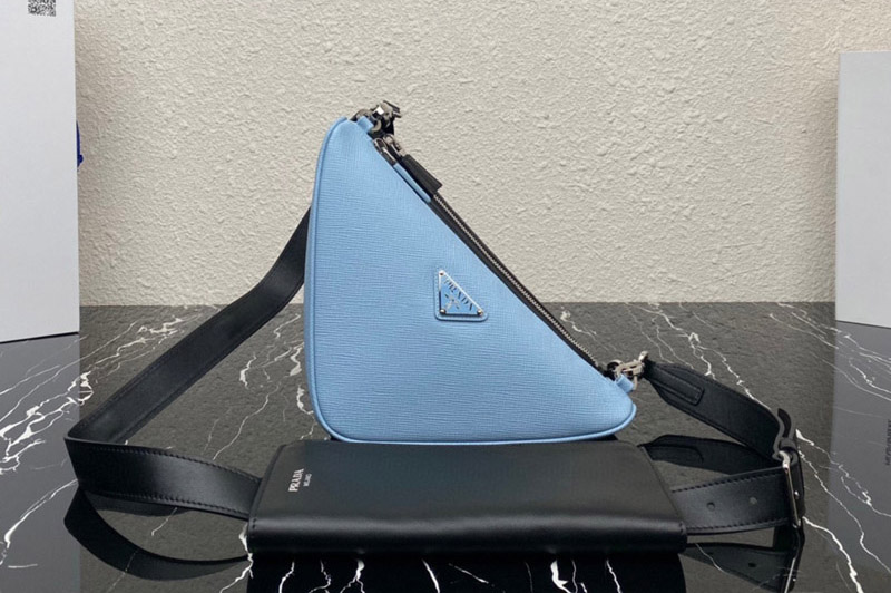 Prada 2VH157 Saffiano leather and leather shoulder bag in Black/Light Blue Leather