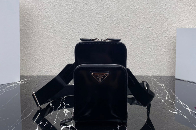 Prada 2ZH126 Brushed leather smartphone case in Black Leather