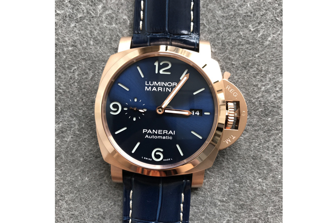 Panerai PAM1112 V GMT RG VSF 1:1 Best Edition Blue Dial on Blue Leather Strap P.9010 Super Clone